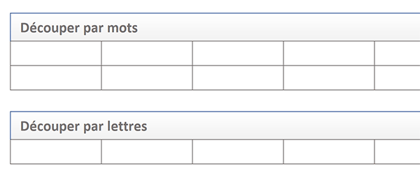 Cases Excel pour découper les textes sur chaque mot et sur chaque lettre