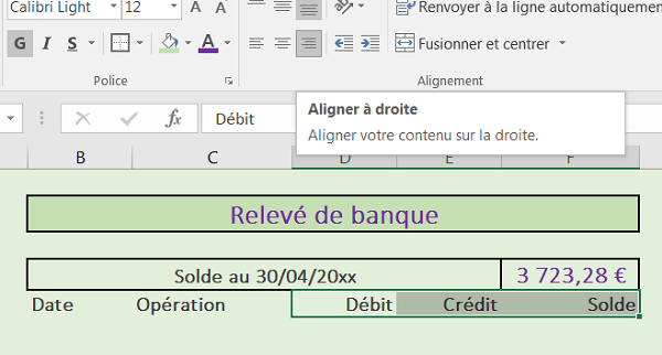 Aligner les titres dans les tableaux Excel