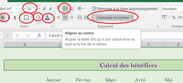 Opérations de mise en forme en cascade sur titre de tableau Excel