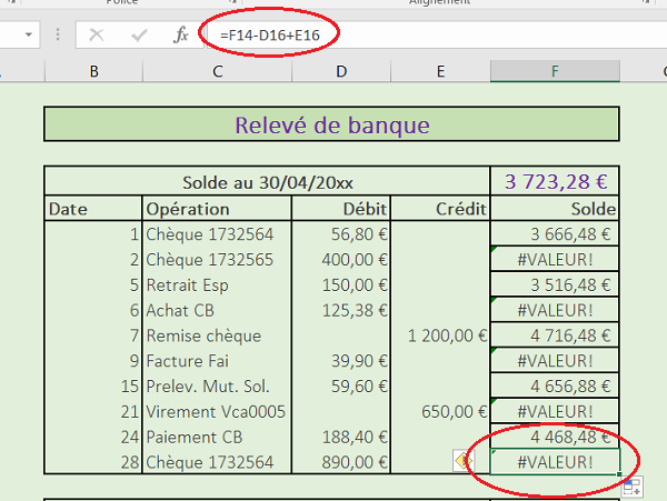 Corriger les erreurs de calcul dans tableau Excel