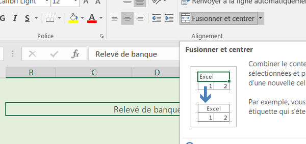 Centrer un texte sur plusieurs colonnes avec Excel