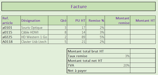 Construire une tableau de facturation dans Excel