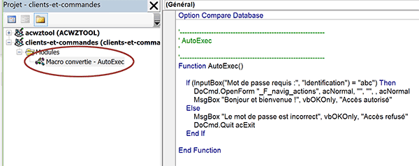 Actions de macros Access transcrites en code Visual Basic