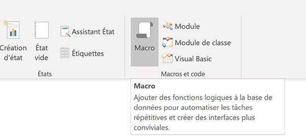 Créer une macro Access