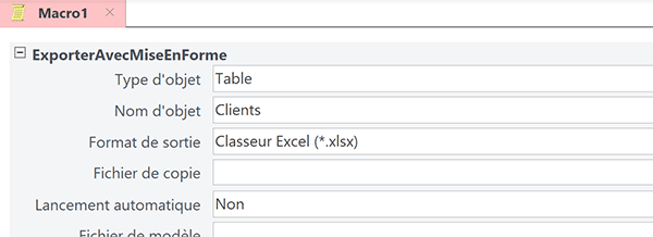 Configurer une macro Access pour exporter les données de table