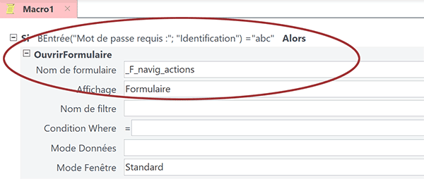 Action conditionnelle de macro Access pour ouvrir un formulaire sur vérification du mot de passe saisi