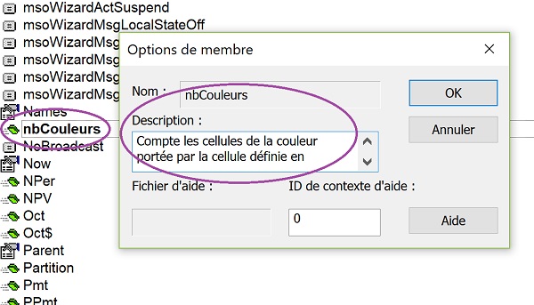 Décrire de nouvelles fonctions VBA pour ajouter les descriptions dans assistant fonction Excel