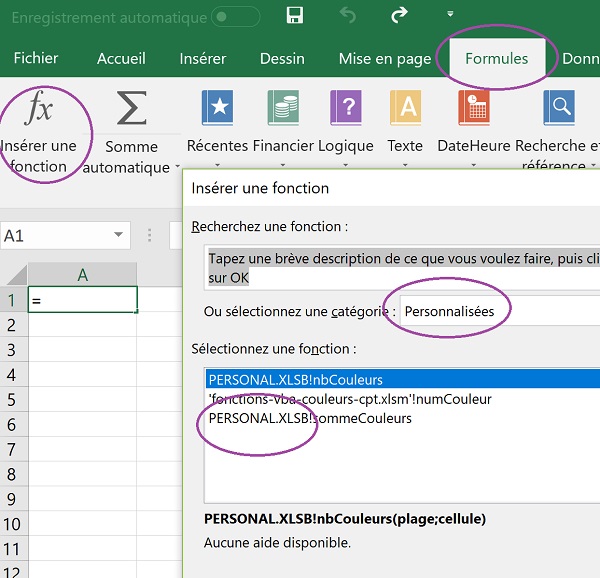 Fonctions de calcul VBA enregistrées dans le modèle Excel pour disponibilités permanentes