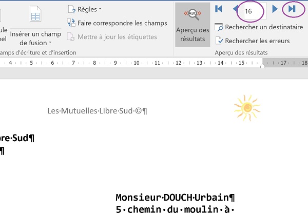 Aperçu de tous les enregistrements fusionnés par le publipostage Word