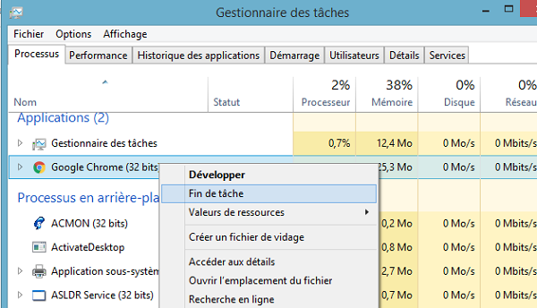 Gestionnaire des tâches Windows pour couper un programme