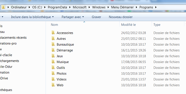 Personnaliser menu Démarrer Windows par explorateur fichiers