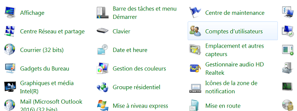 Panneau de configuration pour gérer et personnaliser Windows