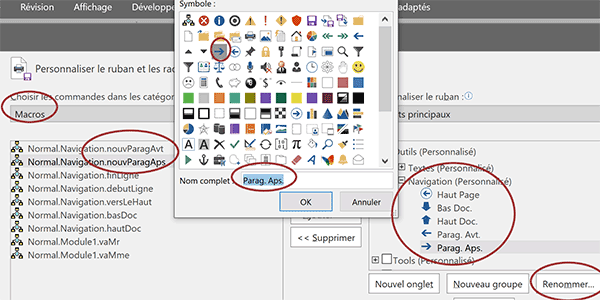 Boutons de macro VBA Word dans ruban personnalisé pour créer des nouveaux paragraphes avant et après la sélection