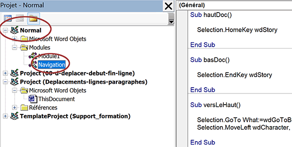 Module code VBA dans modèle Word Normal dotm