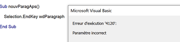 Paramètre non reconnu en VBA Word pour la méthode EndKey