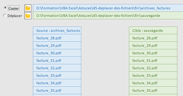 Feuille Excel pour copier ou déplacer des fichiers en VBA