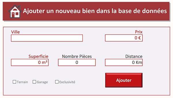 Formulaire Access pour ajouter de nouveaux biens immobiliers dans la table source