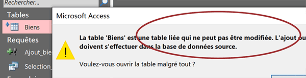 La table partagée du BackOffice Access ne peut pas être modifiée par un utilisateur