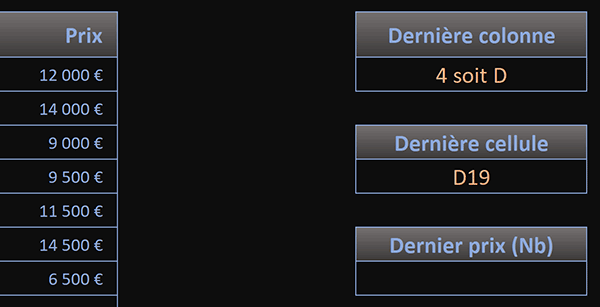 Calculer les coordonnées de la dernière cellule du tableau Excel