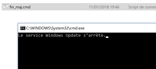 Fichier de script de commandes pour désactiver service et processus de mise à jour Windows Update