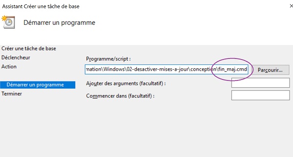 Exécuter programme Cmd automatiquement avec une tâche planifiée périodiquement pour couper service de mise à jour Windows