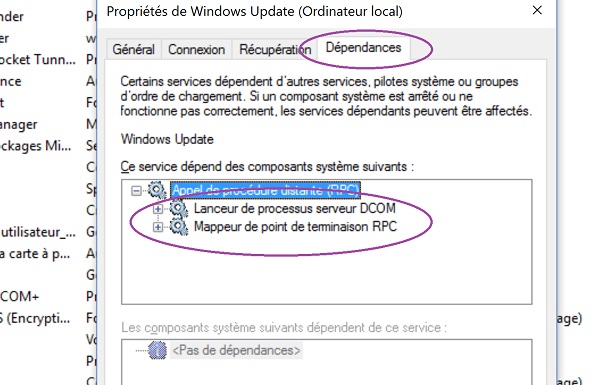 Services liés à Windows Update pour le réactiver si processus de mise à jour coupé