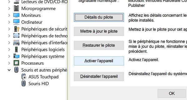 Réactiver le pavé tactile pour ordinateur portable Windows