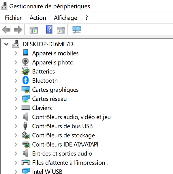 Liste des matériels installés sur ordinateur, Gestionnaire de périphériques Windows