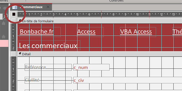 Sélectionner le formulaire Access complet pour le paramétrer