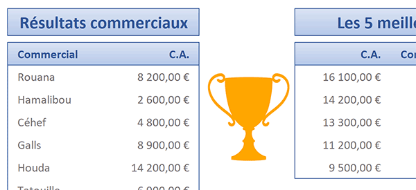 Extraire les 5 meilleurs chiffres affaires avec formule Excel matricielle et fonction Grande.Valeur