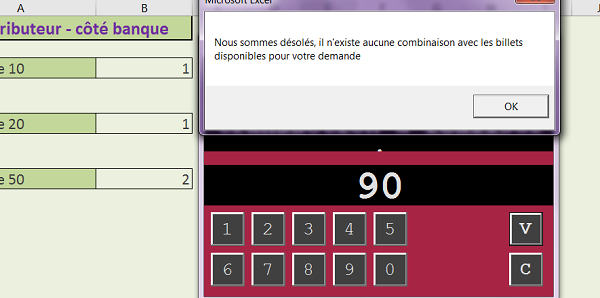 Guichet automatique VBA Excel, combinaison de billets impossible