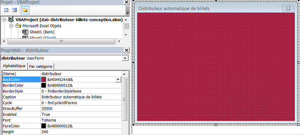 Propriétés du formulaire VBA Excel, paramétrer interface graphique