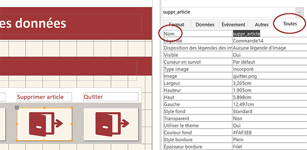 Nommer les boutons du formulaire Access