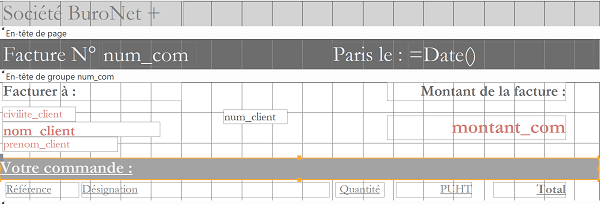 Bandeau titre affiché une fois dans en-tête de groupe du numéro de commande pour état facturation Access