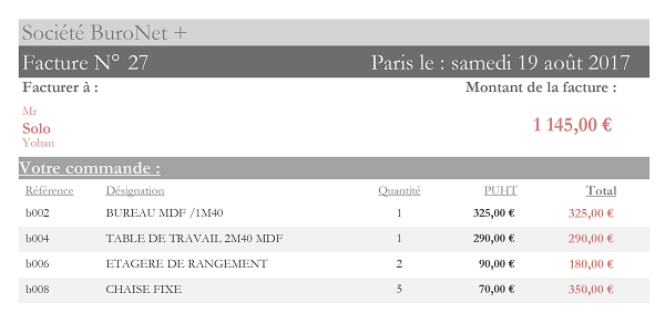 Rapport Access de la facture client prête à impression contruite dynamiquement