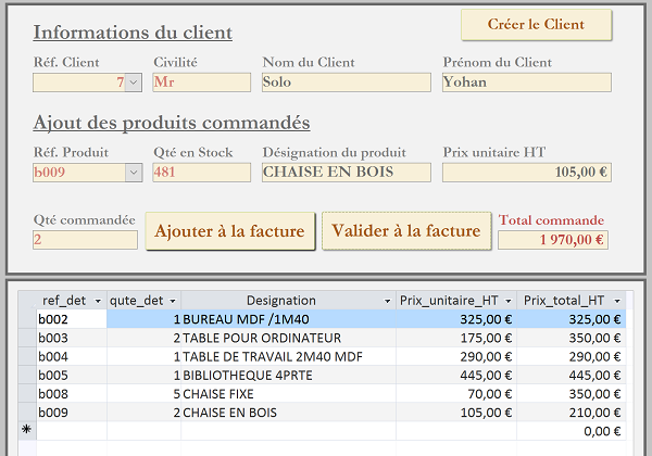 Interface Access de facturation client avec gestion de stocks VBA