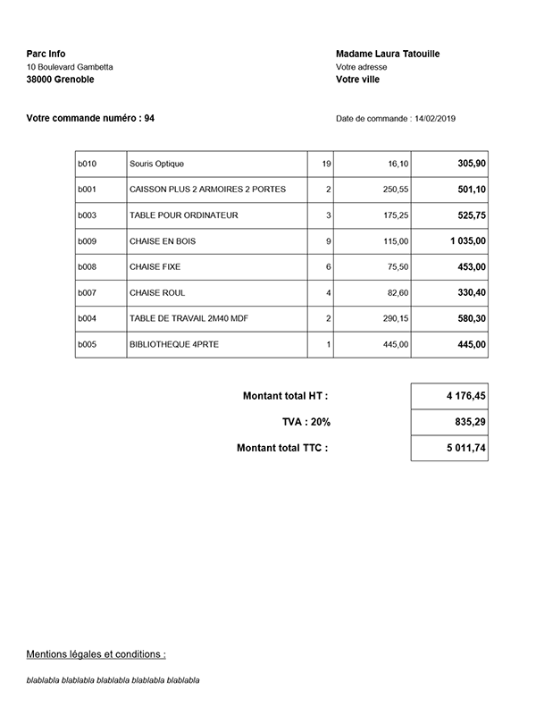 Edition de la facture au format PDF sauvegardée dans sous dossier local sur le serveur Web