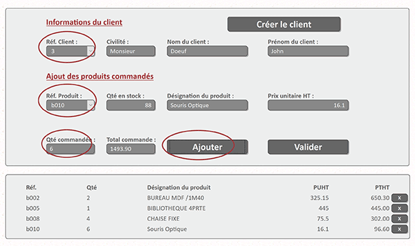 Interface Web Php pour construire les commandes des clients