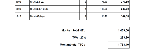 Montant total de la commande dans édition de facture au format PDF par le code PHP