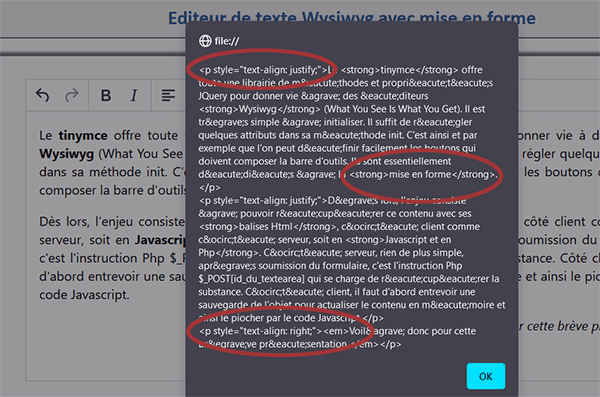 Récupérer le texte mis en forme avec l-éditeur WysiWyg Html