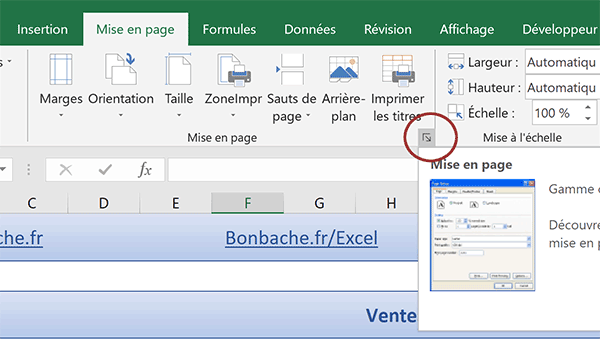 Accéder aux options avancées de mise en page avec Excel