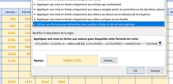 Mise en forme conditionnelle Excel pour surligner les valeurs jusqu-à la dernière colonne remplie