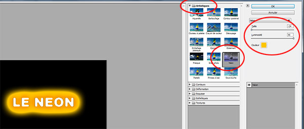 Filtre artistique néon Photoshop