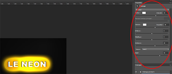 Réglages du filtre rendu éclairage avec Photoshop