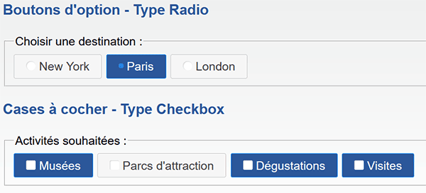 Effets sur des cases à cocher et des groupes d-option en Javascript et JQuery