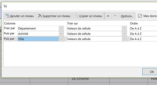 Organiser les données par plusieurs niveaux de tris en cascade dans Excel