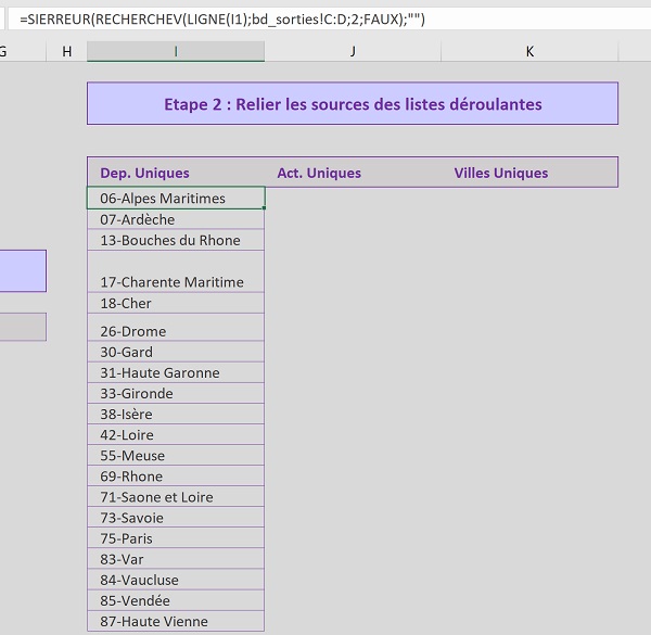 Formule Excel dynamique pour extraire les données de listes sans doublons