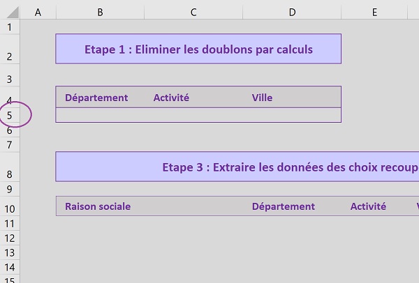 Cellules Excel pour construire listes déroulantes valeurs uniques sur données purgées de leurs doublons