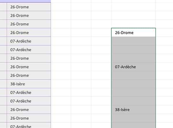 Extraire valeurs sans doublons sur tableau Excel avec lignes de séparation