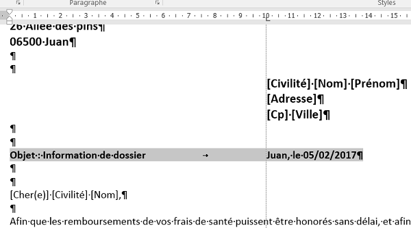 Décaler précisément seulement une partie de la ligne avec taquet de tabulation